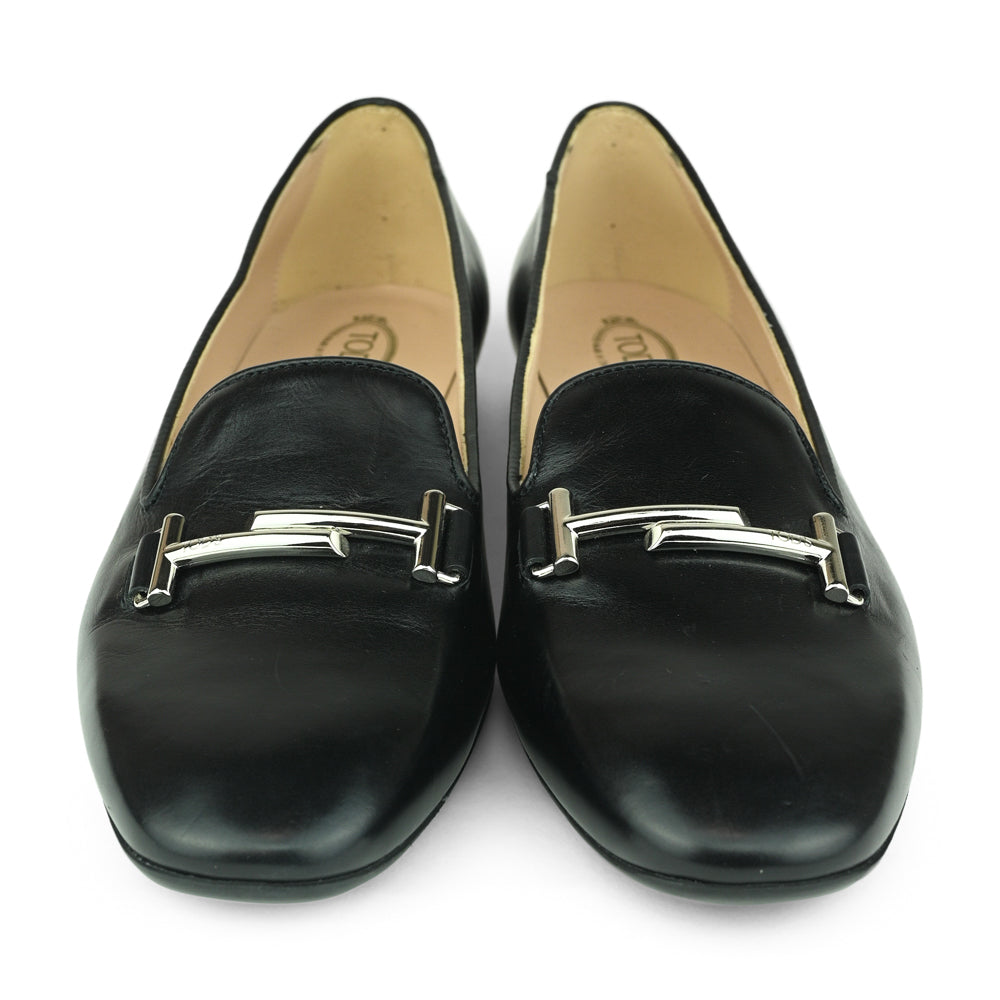 Tod's Black T Buckle Loafers