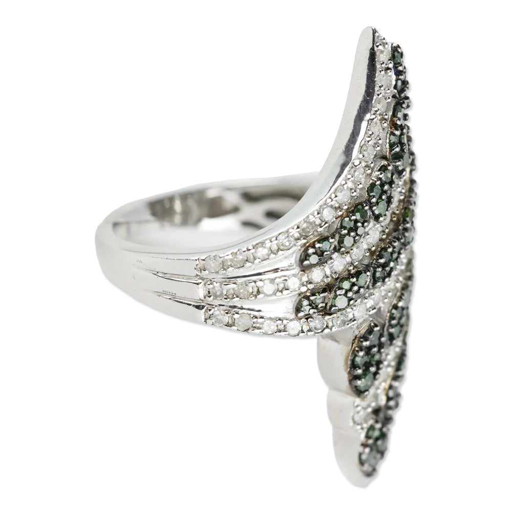 D'Joy Green and White Diamond Bypass Ring in Platinum Over Sterling Silver