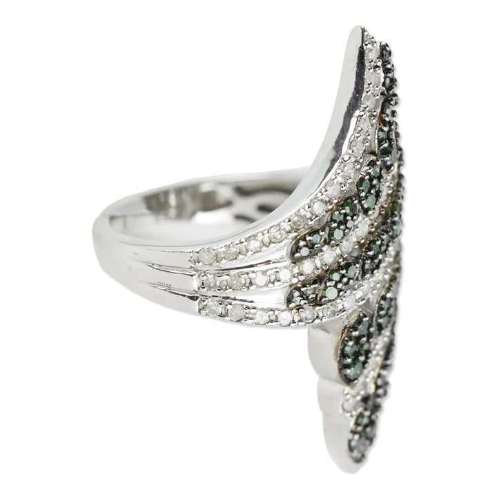 D'Joy Green and White Diamond Bypass Ring in Platinum Over Sterling Silver
