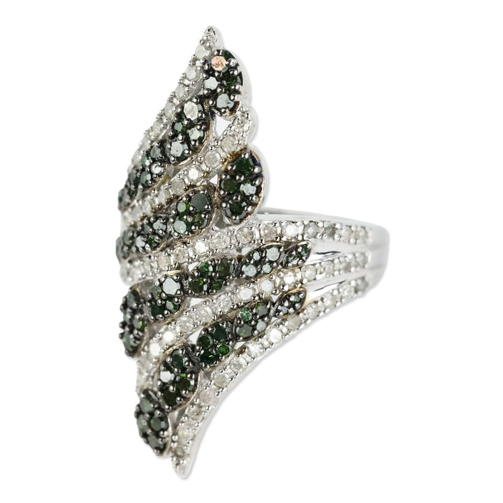 D'Joy Green and White Diamond Bypass Ring in Platinum Over Sterling Silver