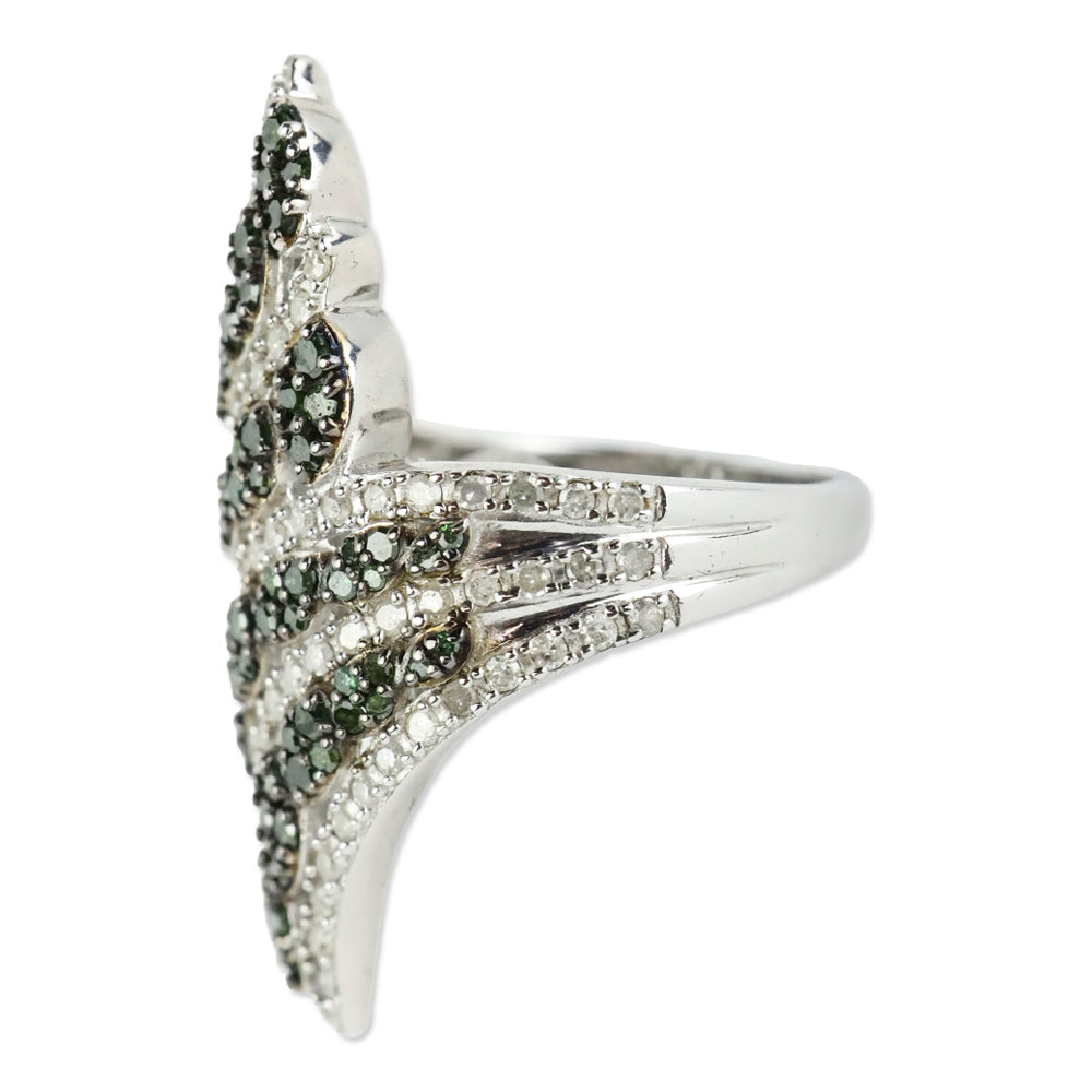 D'Joy Green and White Diamond Bypass Ring in Platinum Over Sterling Silver