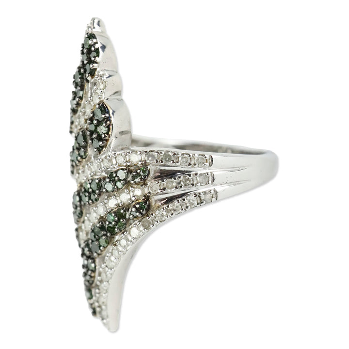D'Joy Green and White Diamond Bypass Ring in Platinum Over Sterling Silver