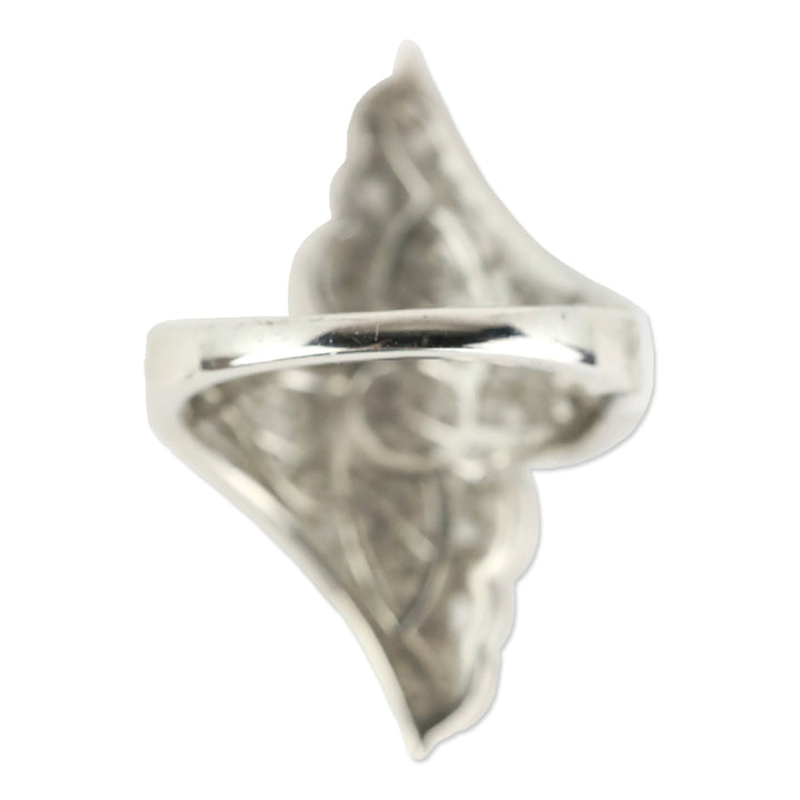 D'Joy Green and White Diamond Bypass Ring in Platinum Over Sterling Silver