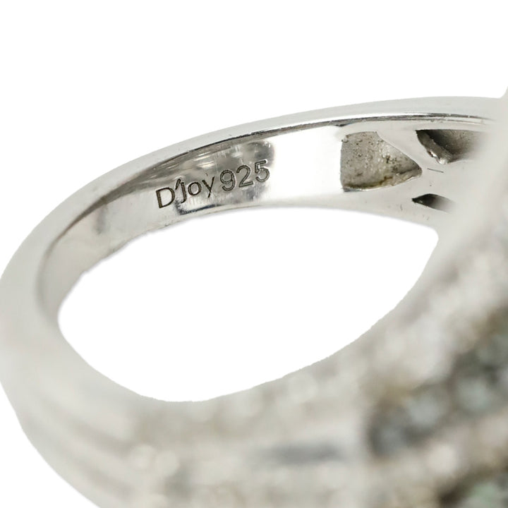 D'Joy Green and White Diamond Bypass Ring in Platinum Over Sterling Silver