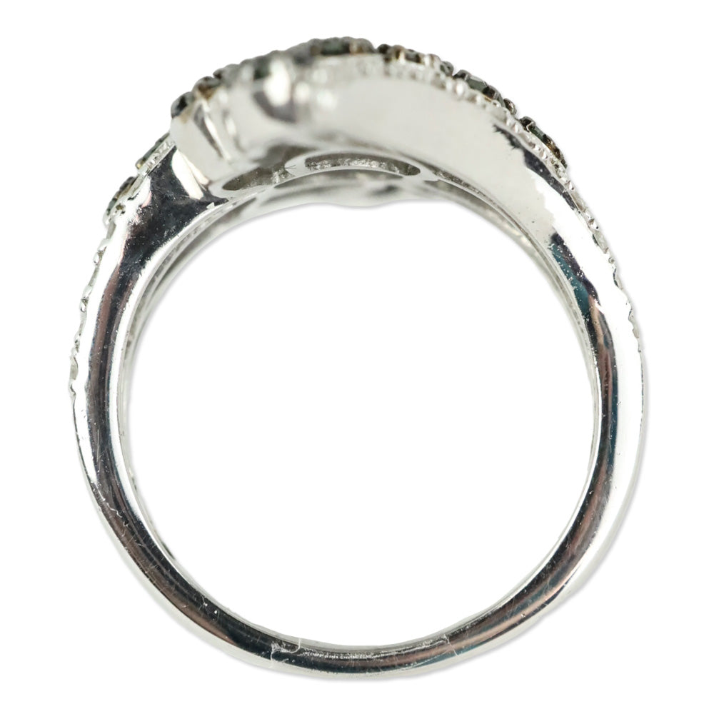 D'Joy Green and White Diamond Bypass Ring in Platinum Over Sterling Silver