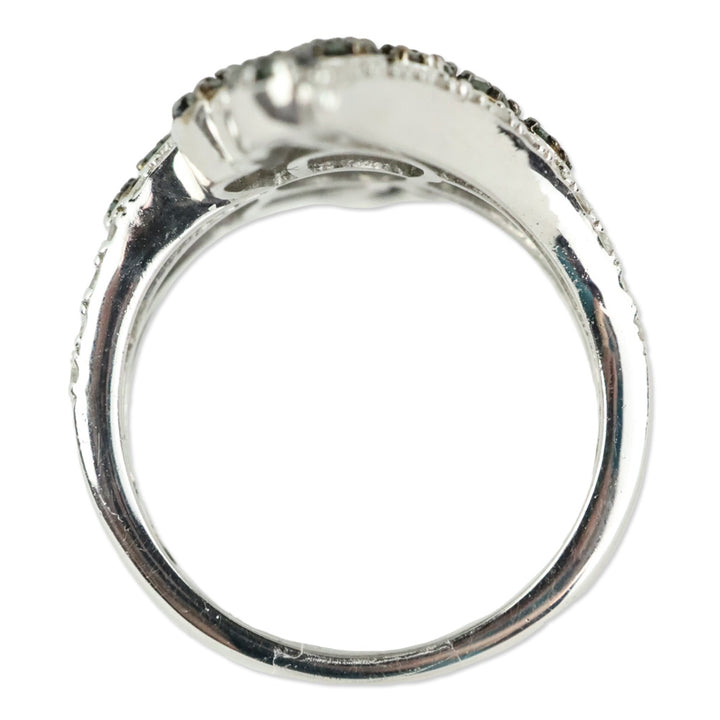 D'Joy Green and White Diamond Bypass Ring in Platinum Over Sterling Silver