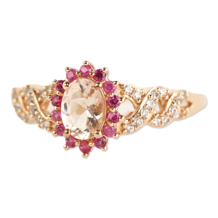 D'Joy Marropino Morganite and Multi Gemstone Sunburst Ring in Vermeil Rose Gold Over Sterling Silver