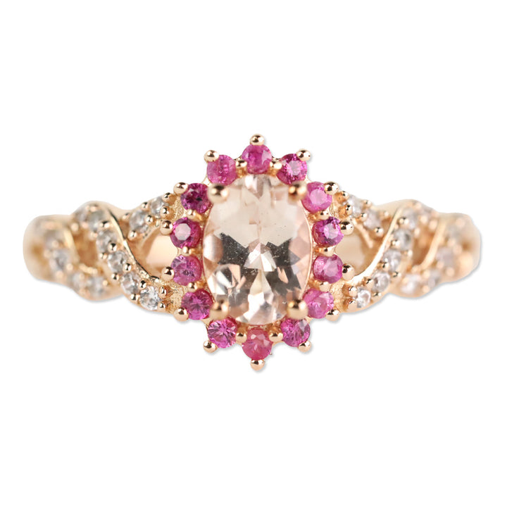 D'Joy Marropino Morganite and Multi Gemstone Sunburst Ring in Vermeil Rose Gold Over Sterling Silver