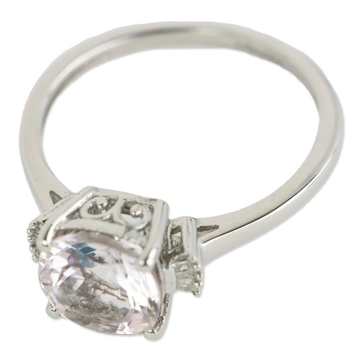 D'Joy Pink Morganite and Diamond Ring in Platinum Over Sterling Silver