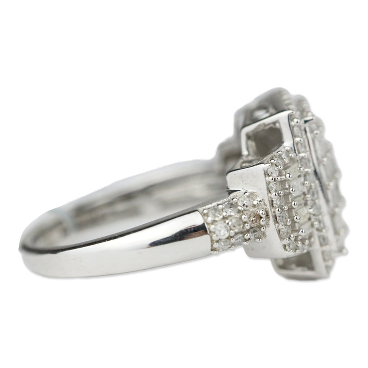 D'joy White Diamond Platinum Over Sterling Silver Radiant Tapestry Ring