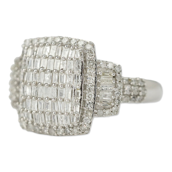 D'joy White Diamond Platinum Over Sterling Silver Radiant Tapestry Ring