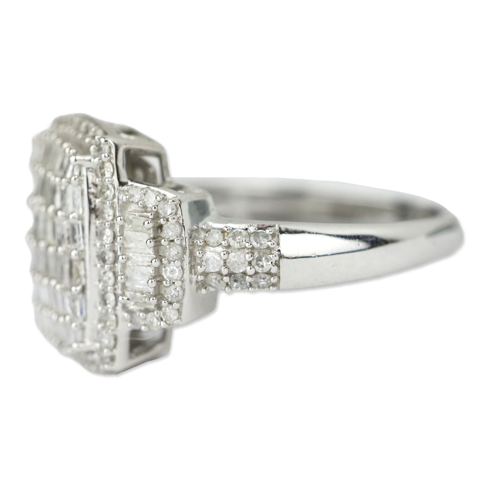 D'joy White Diamond Platinum Over Sterling Silver Radiant Tapestry Ring