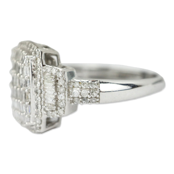 D'joy White Diamond Platinum Over Sterling Silver Radiant Tapestry Ring