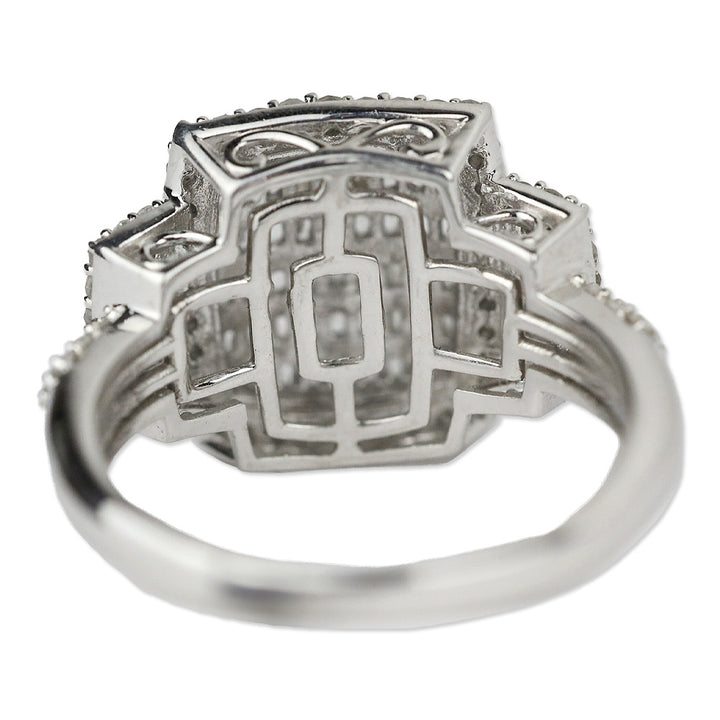 D'joy White Diamond Platinum Over Sterling Silver Radiant Tapestry Ring