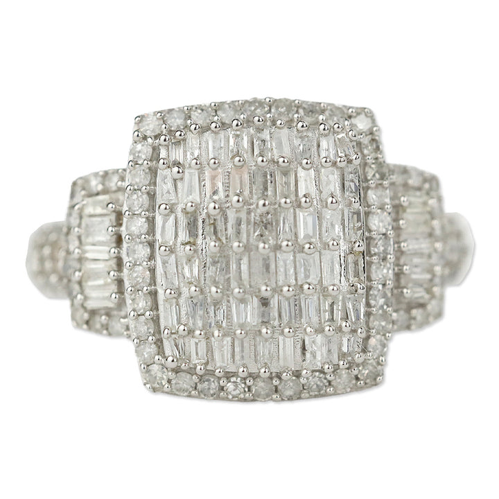 D'joy White Diamond Platinum Over Sterling Silver Radiant Tapestry Ring