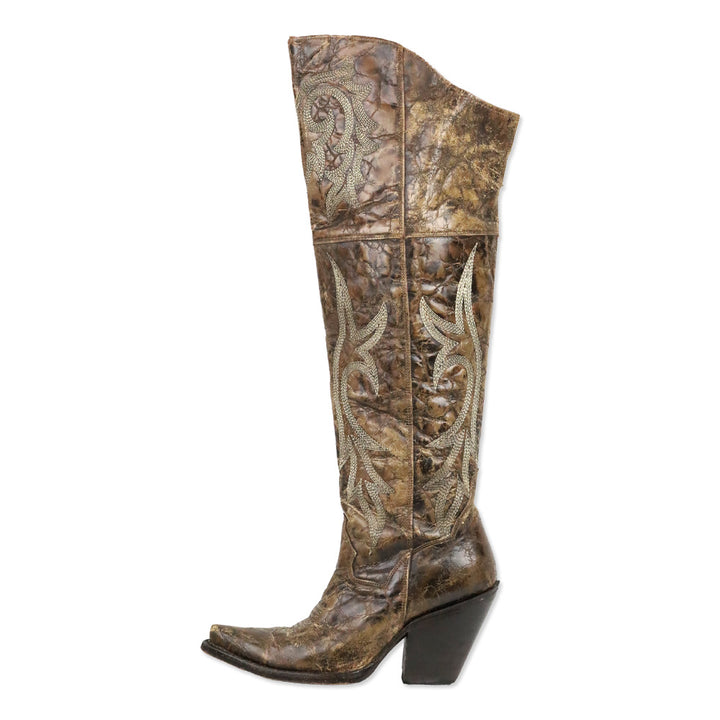 Dan Post Brown Distressed Leather Jilted Knee-High Western Boots