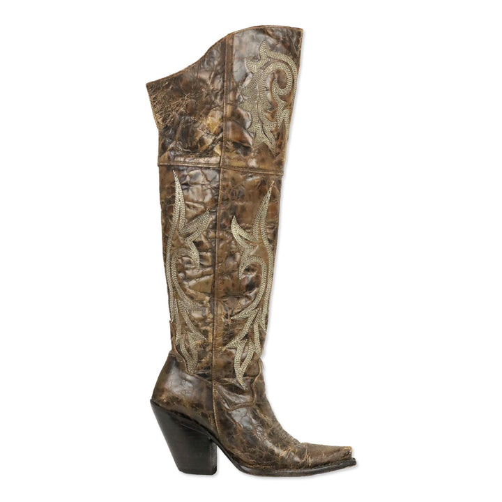 Dan Post Brown Distressed Leather Jilted Knee-High Western Boots
