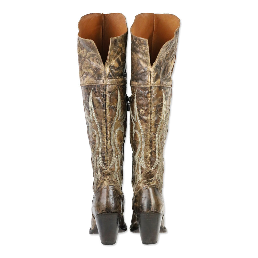 Dan Post Brown Distressed Leather Jilted Knee-High Western Boots