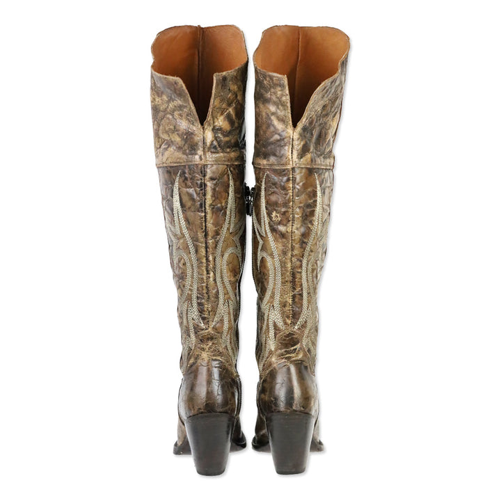 Dan Post Brown Distressed Leather Jilted Knee-High Western Boots