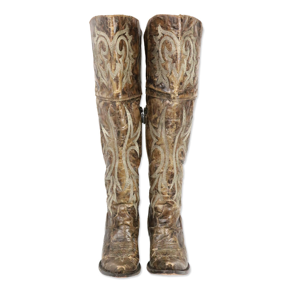 Dan Post Brown Distressed Leather Jilted Knee-High Western Boots