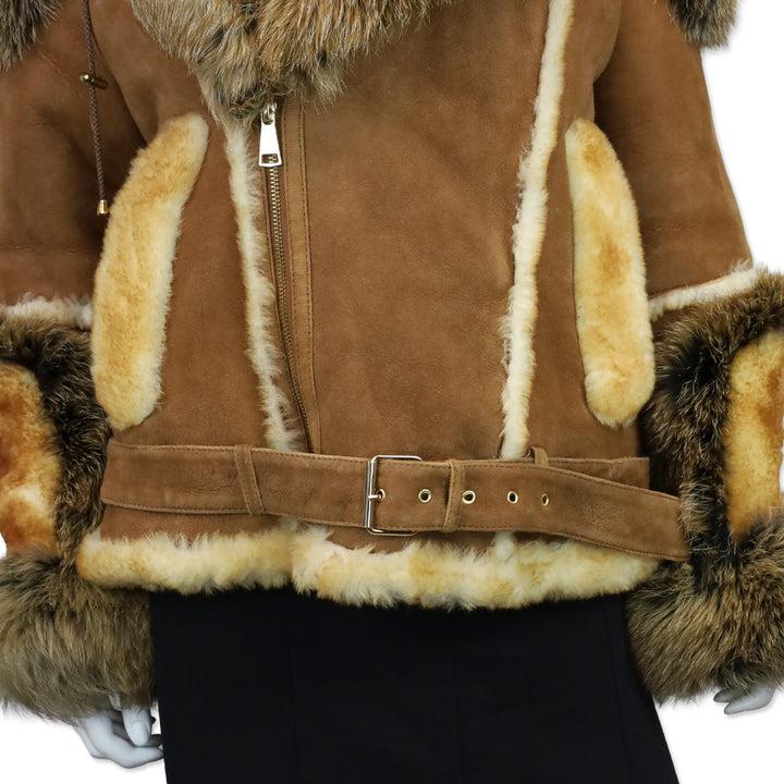 Daniel’s Leather NYC Tan Biker Shearling with Fox Collar