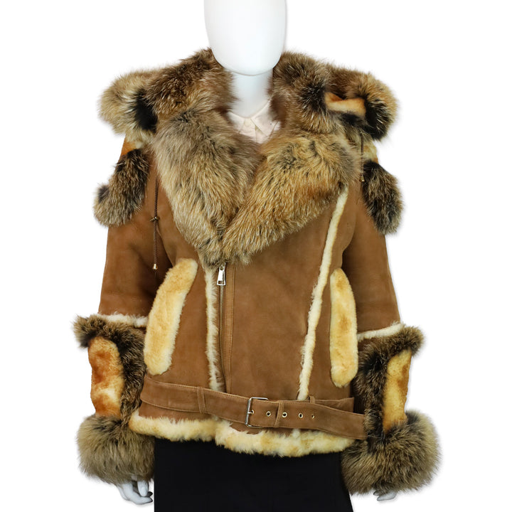 Daniel’s Leather NYC Tan Biker Shearling with Fox Collar