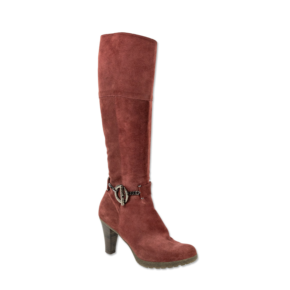 Daniele Tucci Red Suede Knee High Boots