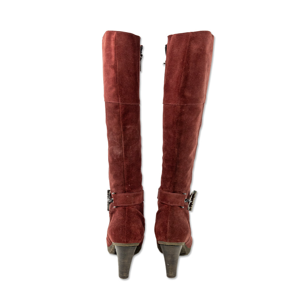 Daniele Tucci Red Suede Knee High Boots