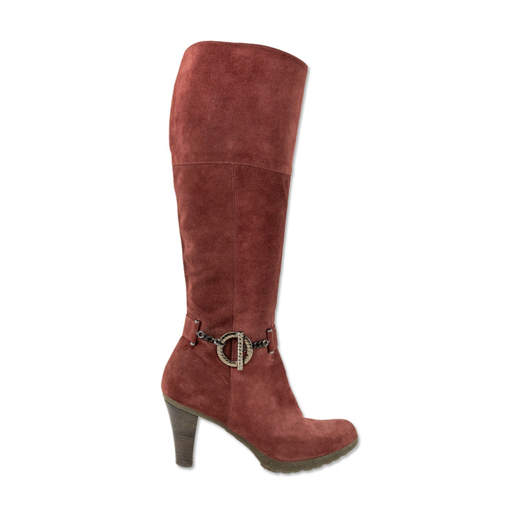 Daniele Tucci Red Suede Knee High Boots