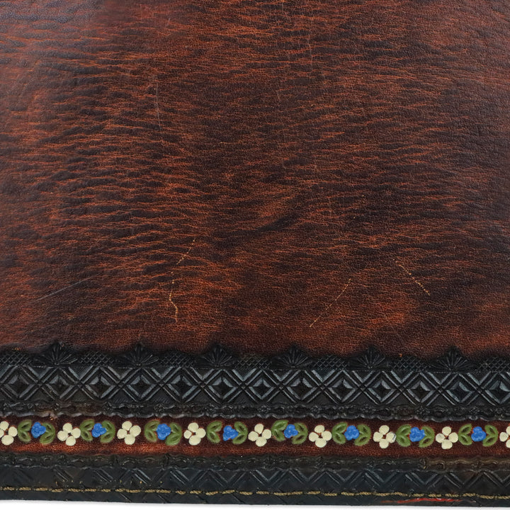 Dark Brown Leather Floral Heat Embossed Border Large Envelope Clutch