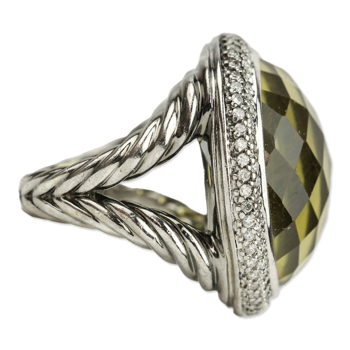 David Yurman Albion Oval Ring in Sterling Silver with Lemon Citrine and Diamonds, 21mm