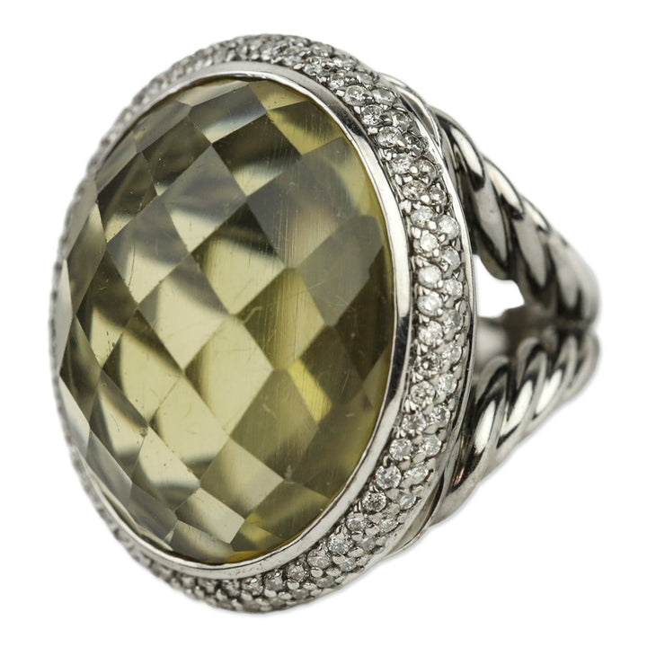 David Yurman Albion Oval Ring in Sterling Silver with Lemon Citrine and Diamonds, 21mm