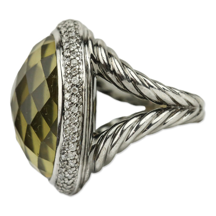 David Yurman Albion Oval Ring in Sterling Silver with Lemon Citrine and Diamonds, 21mm