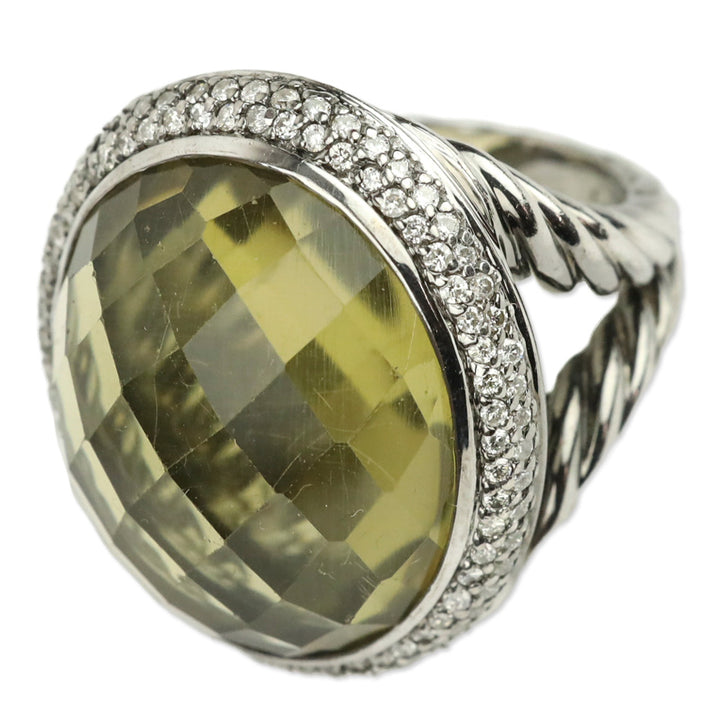 David Yurman Albion Oval Ring in Sterling Silver with Lemon Citrine and Diamonds, 21mm