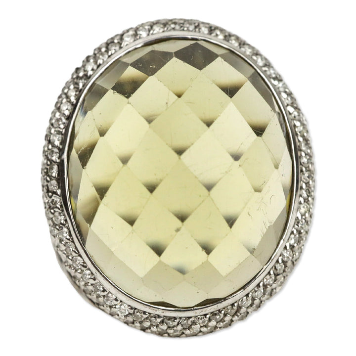 David Yurman Albion Oval Ring in Sterling Silver with Lemon Citrine and Diamonds, 21mm
