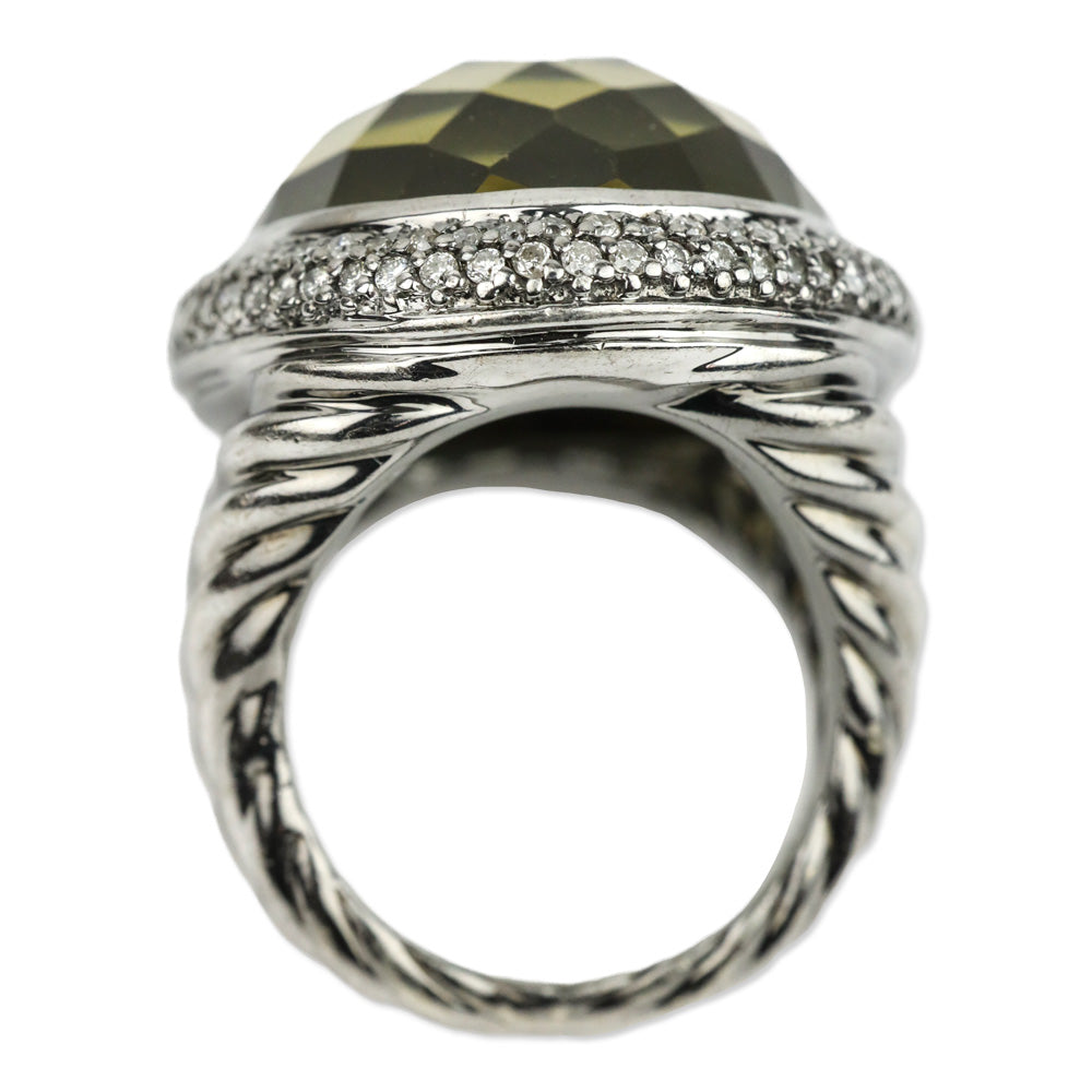 David Yurman Albion Oval Ring in Sterling Silver with Lemon Citrine and Diamonds, 21mm
