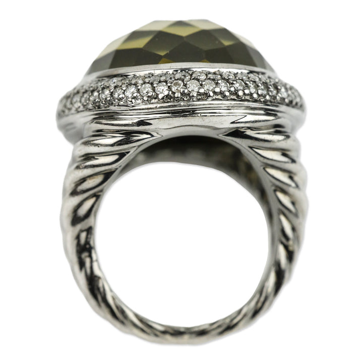 David Yurman Albion Oval Ring in Sterling Silver with Lemon Citrine and Diamonds, 21mm