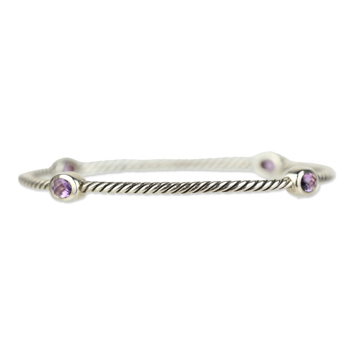 David Yurman Amethyst Sterling Silver Classics Four Station Bangle Bracelet Set