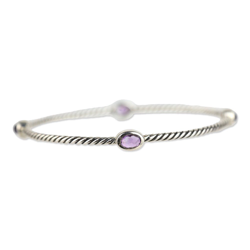 David Yurman Amethyst Sterling Silver Classics Four Station Bangle Bracelet Set