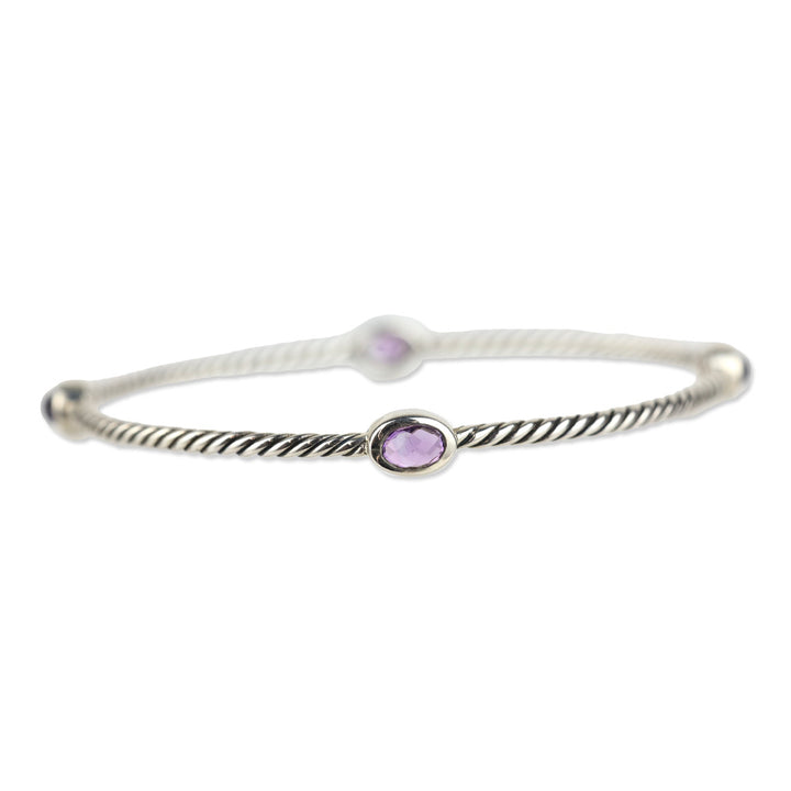 David Yurman Amethyst Sterling Silver Classics Four Station Bangle Bracelet Set