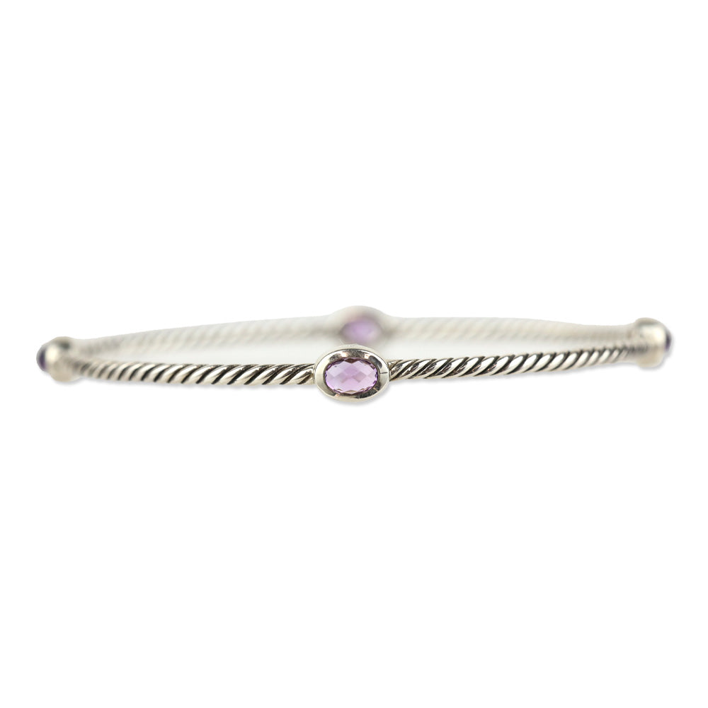 David Yurman Amethyst Sterling Silver Classics Four Station Bangle Bracelet Set
