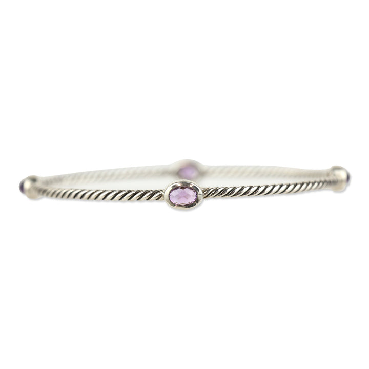 David Yurman Amethyst Sterling Silver Classics Four Station Bangle Bracelet Set