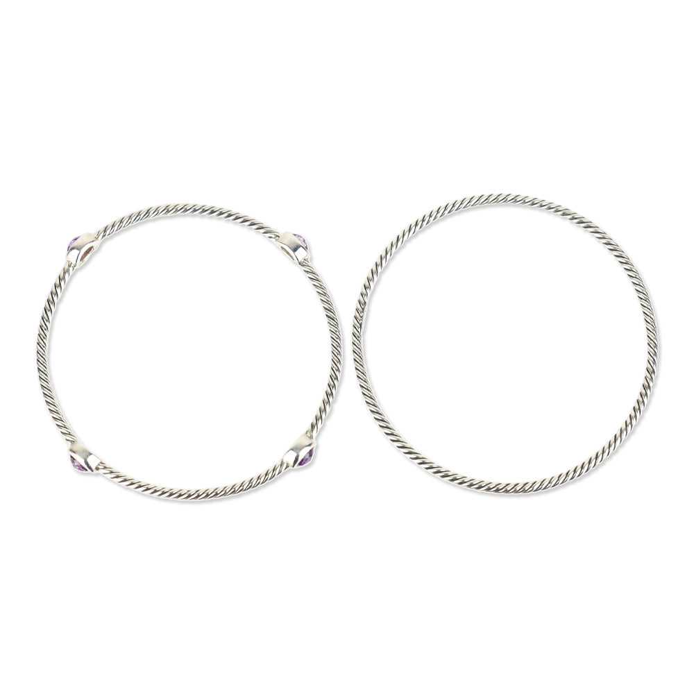 David Yurman Amethyst Sterling Silver Classics Four Station Bangle Bracelet Set