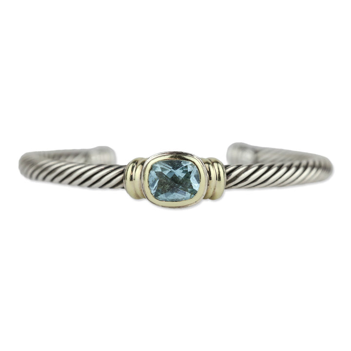 David Yurman Blue Topaz 14K Gold and Sterling Silver Noblesse Cuff Bracelet