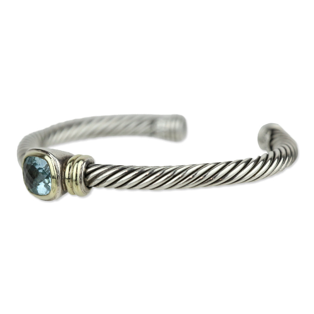 David Yurman Blue Topaz 14K Gold and Sterling Silver Noblesse Cuff Bracelet