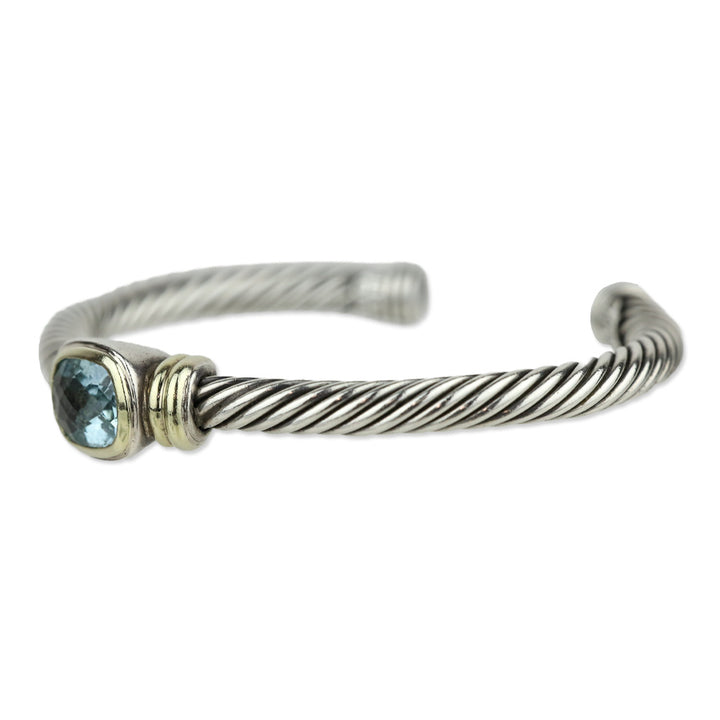 David Yurman Blue Topaz 14K Gold and Sterling Silver Noblesse Cuff Bracelet