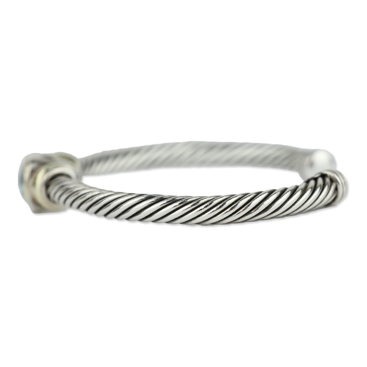 David Yurman Blue Topaz 14K Gold and Sterling Silver Noblesse Cuff Bracelet