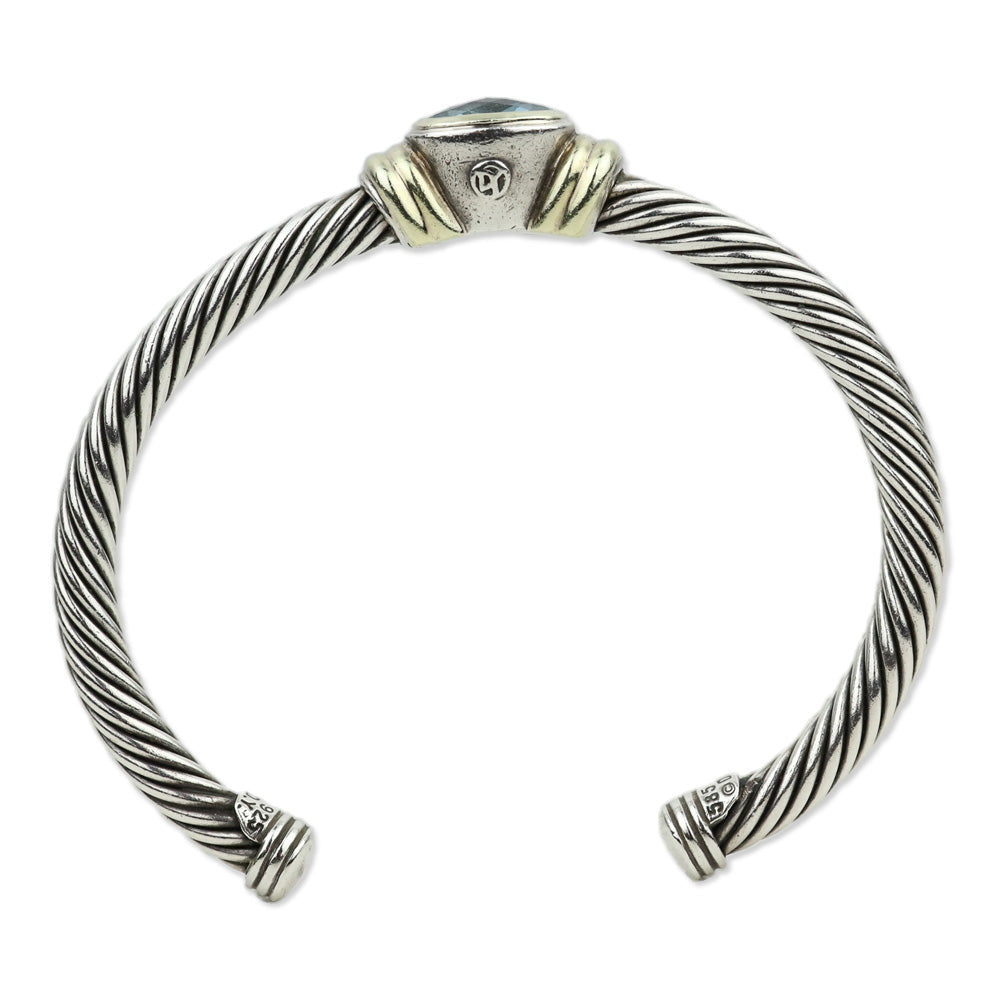 David Yurman Blue Topaz 14K Gold and Sterling Silver Noblesse Cuff Bracelet