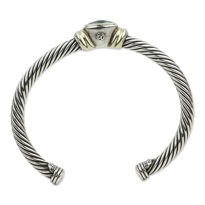 David Yurman Blue Topaz 14K Gold and Sterling Silver Noblesse Cuff Bracelet