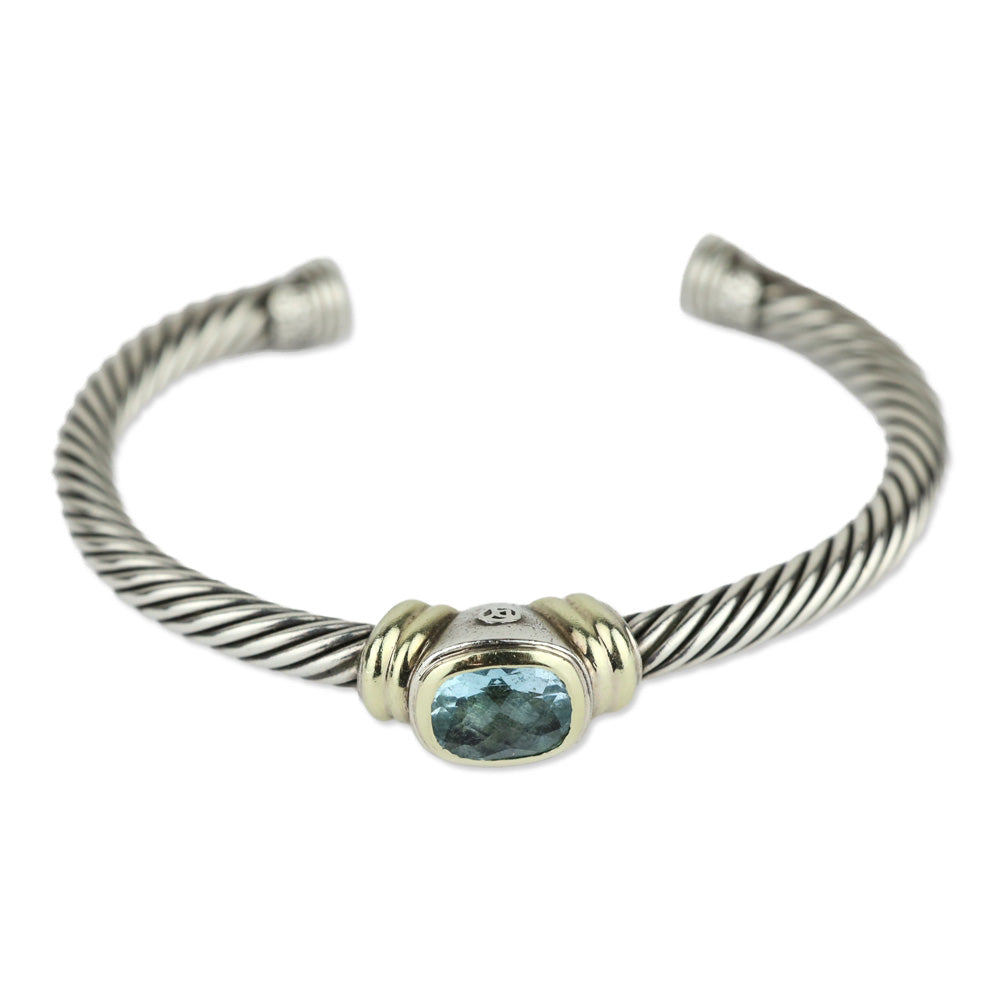 David Yurman Blue Topaz 14K Gold and Sterling Silver Noblesse Cuff Bracelet